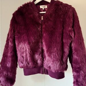 Faux Fur Bomber Burgundy Woman's Jacket Charlotte Russe Size S